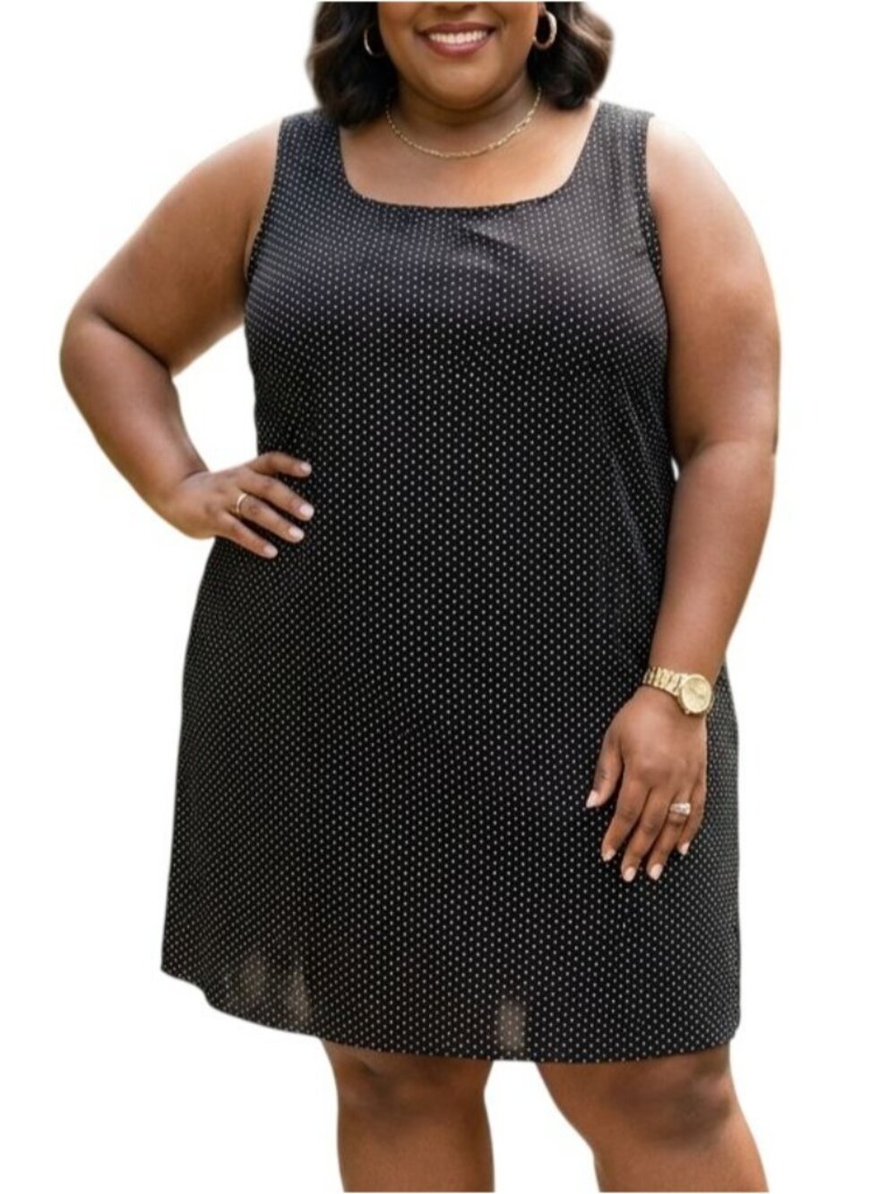 Charter Club Plus Size 22W Dress Black White Polka Dot Sleeveless Fully Lined